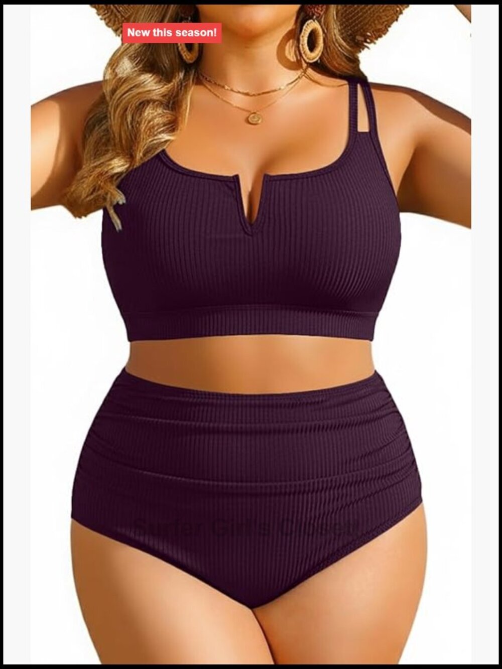 Plus Size High Waisted Bikini - Ribbed Two Piece Swimsuit Tummy Control V-Wired
